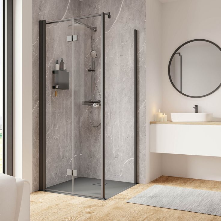 Schulte Drehfalttür mit Seitenwand 'Garant 2.0' Anschlag links Mattschwarz für Duschwanneneinbaumaß 880 - 900 / 875 - 900 mm, elegantes Design, Made in Germany