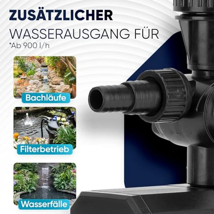 TEICHER Teichpumpe FP-900, 20 W Springbrunnenpumpe mit 900l/h, inkl. 2-4 Aufsätze, Anti-Verstopfungsfilter und verstellbarem Fontänenrohr für Außenbereiche – Bild 5