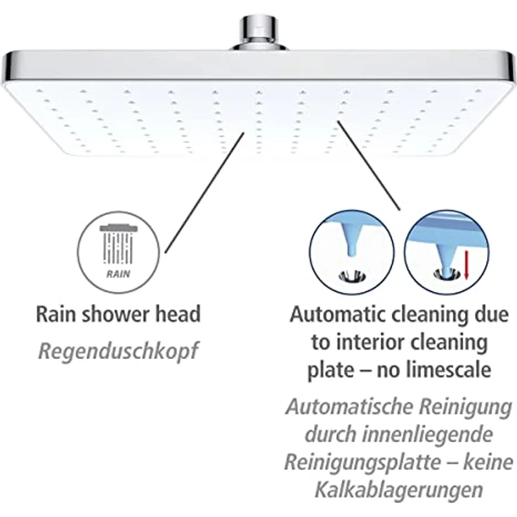 WENKO Duschkopf, Nie wieder Kalk, Automatic Cleaning, Duschbrause, Antikalk mit automatischer Reinigungsfunktion, Regendusche, Eckig, Chrom, (B x L): 25 x 17 cm – Bild 3