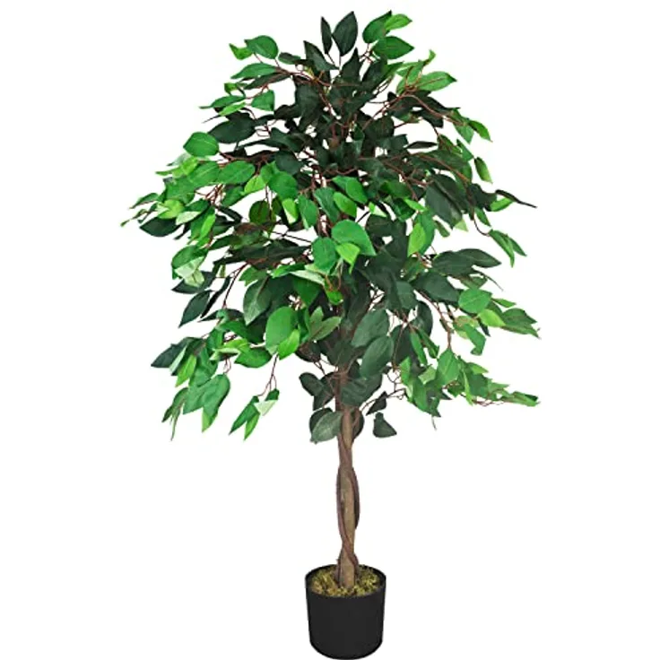 Decovego Kunstpflanze Künstliche Pflanze Benjamin Ficus 110 cm Plastik Pflanze im Topf Innendekoration Echt aussehend deco