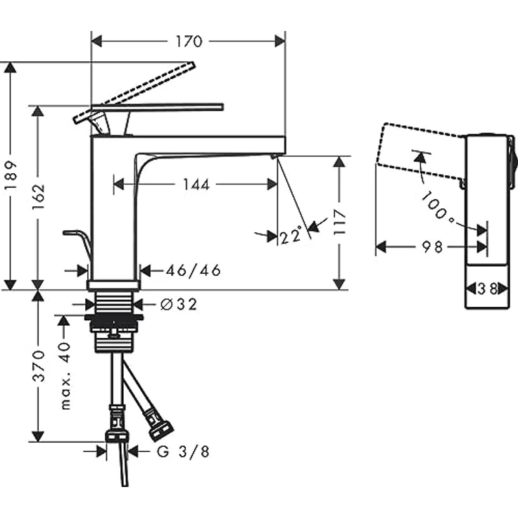 hansgrohe Tecturis E Waschtischarmatur, Comfort-Zone 110, Auslaufhöhe 117 mm, CoolStart, WaterfallStream, Keramikmischsystem, einstellbare Temperaturbegrenzung – Bild 6