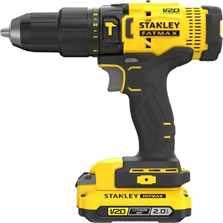 STANLEY FATMAX SFMCD711D2K-QW, 18 Volt Akku-Schlagbohrschrauber mit 50 Nm Drehmoment, 2-Gang-Getriebe, LED-Licht, inkl. 2x 18V/2Ah Akkus, Ladegerät und Koffer – Bild 3