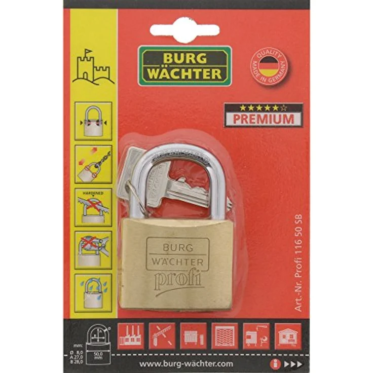 BURG-WÄCHTER Vorhängeschloss, Profi 116 50 SB, inkl. 2 Schlüssel, Bügelstärke: 8 mm – Bild 8