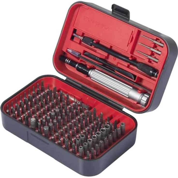 TOOLCRAFT TO-9407052 Bit-Set 150-teilig mit Kreuzschlitz Phillips, Kreuzschlitz Pozidriv und Außen-Sechskan, ergonomischer Aluminiumgriff – Bild 1