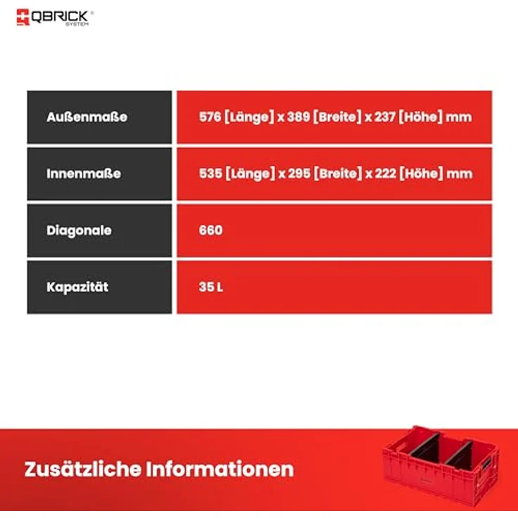 Qbrick ONE Box 2.0 Plus Red Ultra HD Custom, Werkzeugkoffer aus ultrabeständigem Kunststoff, 35 L Kapazität – Bild 6