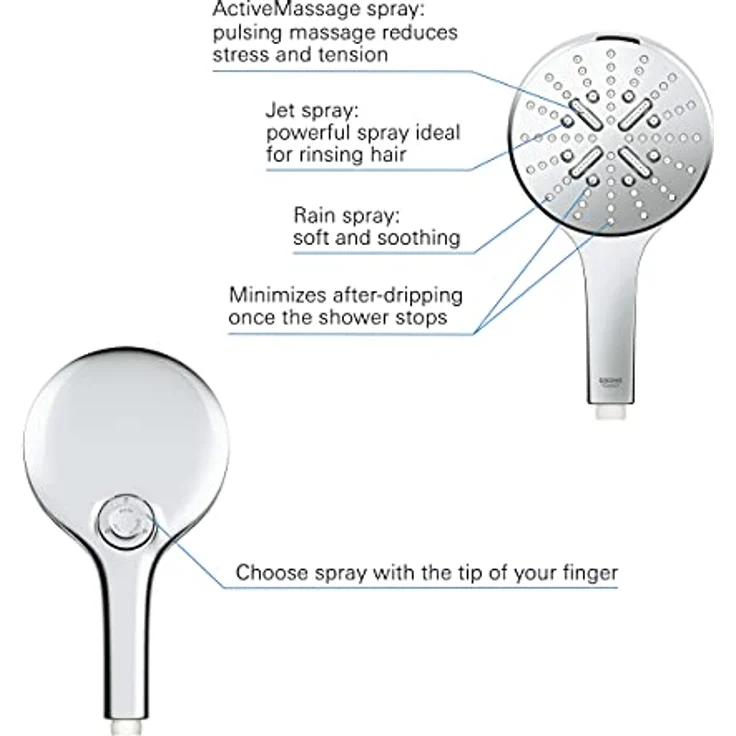 Grohe Handbrause RainShower SmartActive 130, Mit EcoJoy 9,5 l 3 Strahlarten - Chrom – Bild 5
