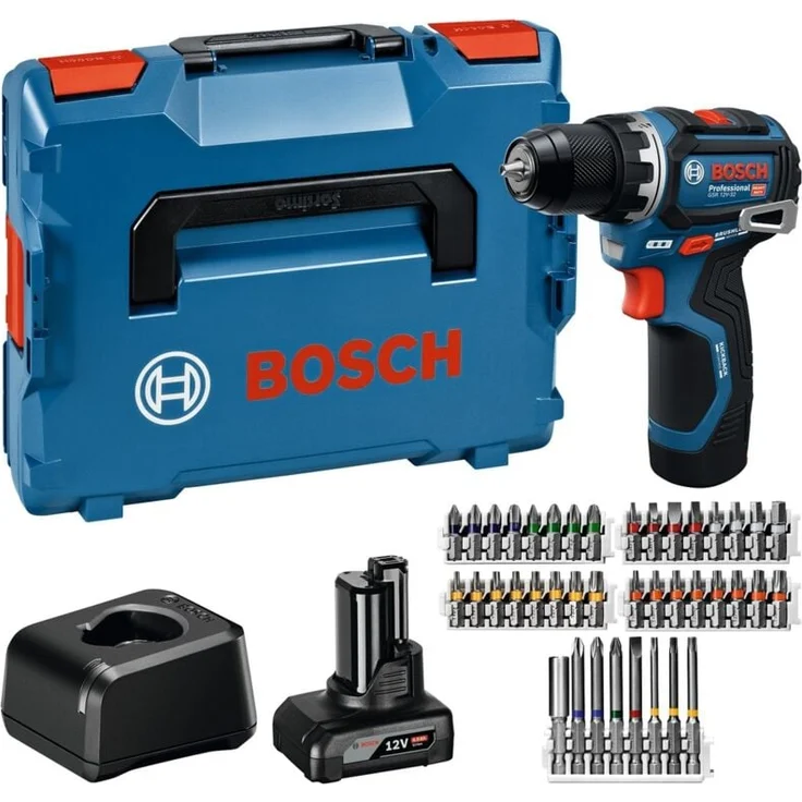 Bosch Professional GSR 12V-32, Akku-Bohrschrauber mit 2x Akku GBA 2/4 Ah, Ladegerät, Zubehör, L-BOXX, kompakt und leicht, Advanced KickBack Control