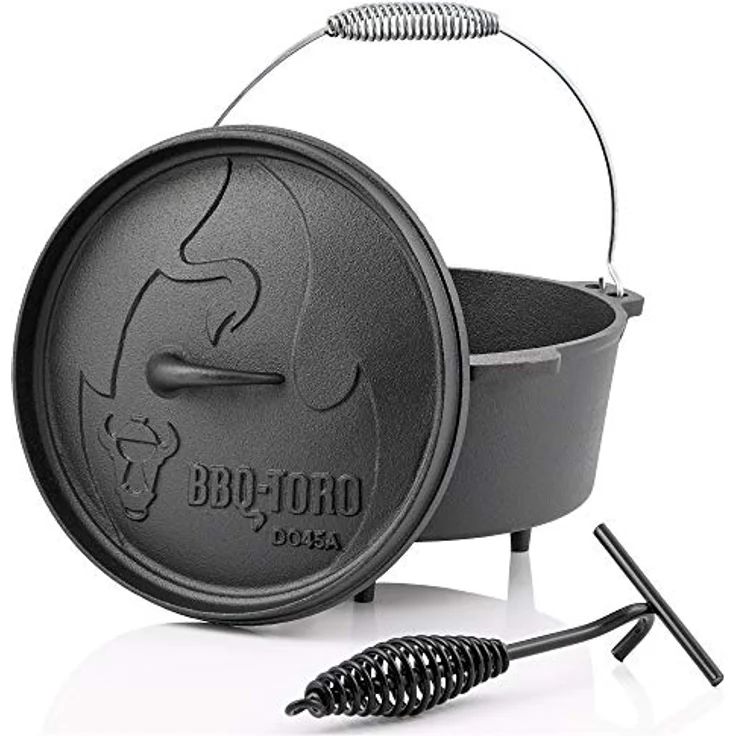 BBQ-Toro Dutch Oven Alpha Serie | 3,1 Liter (DO45A), Topf mit Füße | bereits eingebrannt - preseasoned | Gusseisen Kochtopf | Bräter mit Deckelheber – Bild 1