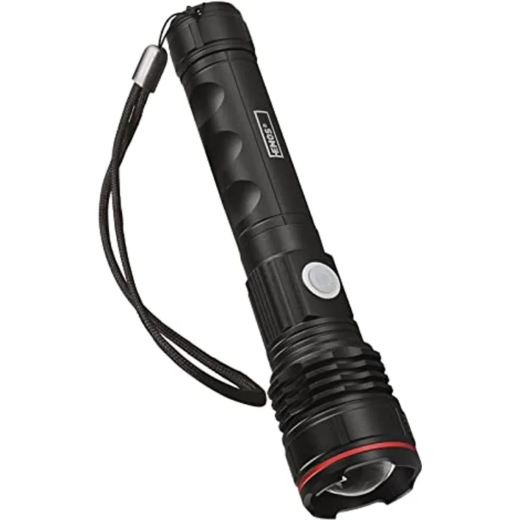 EMOS P3116 aufladbare LED Metall-Taschenlampe für Außen, fokussierbar, Lichtstrom 600 Lumen, 230 m Leuchtweite, 8 Stunden Einsatz, IP44 wasserdicht, inkl. Ladekabel, praktische Box