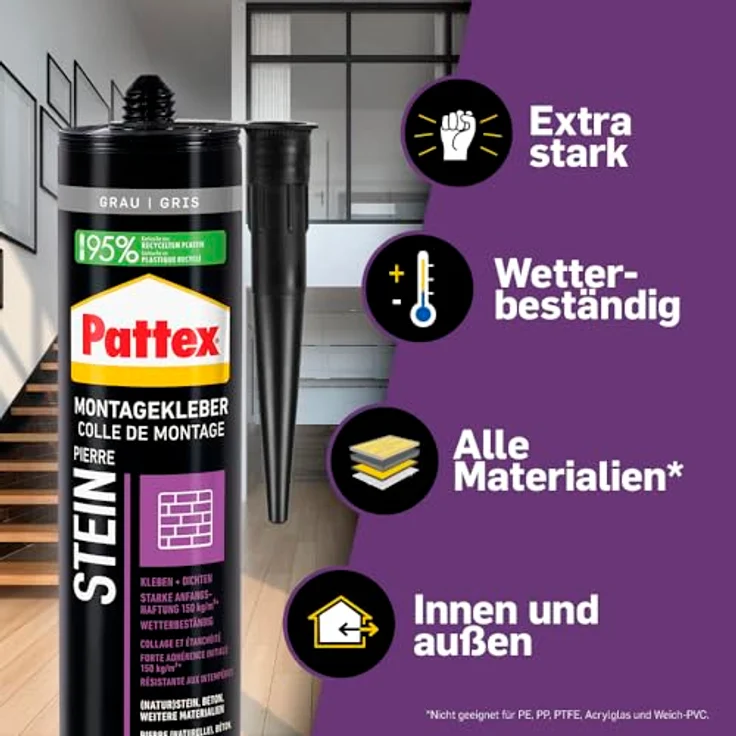 Pattex Stein Montagekleber Herstellerfarbe Grau PTRST 420g – Bild 3