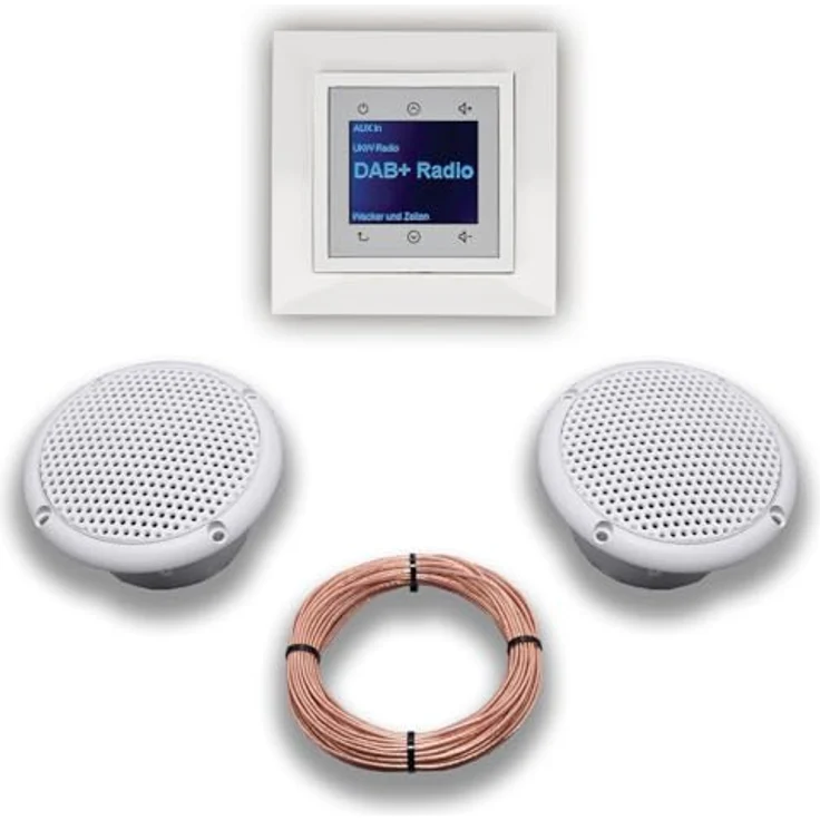 BERKER Unterputz DAB+ Radio 29848989, polarweiß glänzend mit 1-fach Rahmen, DAB+/UKW Empfang, AUX-Eingang, inkl. 2 Feuchtraum-Deckenlautsprechern und 20 Meter EBROM Lautsprecherkabel – Bild 1