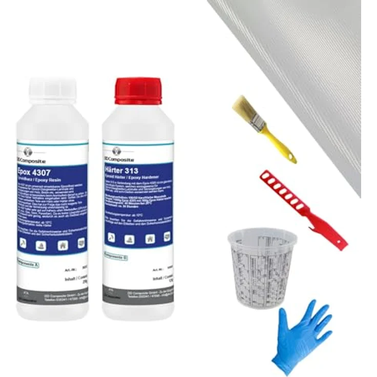 DD Composite Epoxidharz Reparaturset 0,375kg mit 2m² Glasfilamentgewebe, lösemittelfrei und chemikalienbeständig – Bild 1