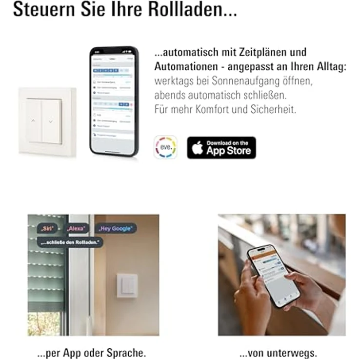 Eve Shutter Switch (Matter), Smarte Rollladensteuerung mit App- und Sprachsteuerung für Alexa, Apple Home, Google, SmartThings, benötigter Thread Border Router und Nullleiter – Bild 3