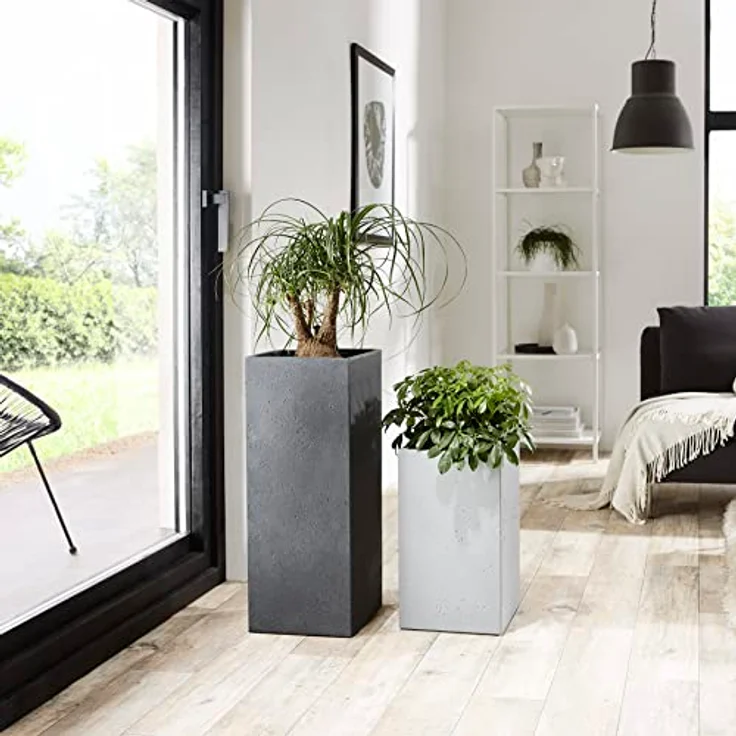 Scheurich C-Cube High, Hochgefäß aus Kunststoff, Stony Black, 26 cm lang, 26 cm breit, 70 cm hoch, 9 l Vol. – Bild 2
