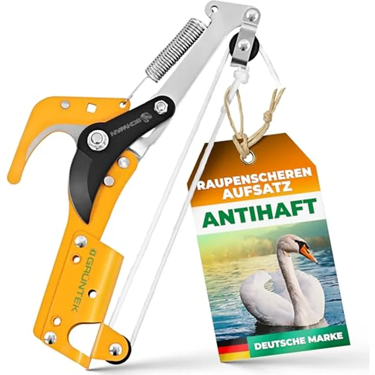 GRÜNTEK Raupenscheren Aufsatz SCHWAN, Teleskopstiel WELS kompatibel, Astschere mit hoher Hebelkraft und robustem Zugseil, für Äste bis 25 mm Durchmesser