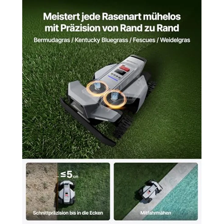 Segway Navimow X420, Mähroboter mit Garage X, für 2000 m², Zero-Turn AWD für 84% Steigungen, NRTK, 360° Vision, 25-95 mm Schnitthöhe, 12 Messerklingen – Bild 6