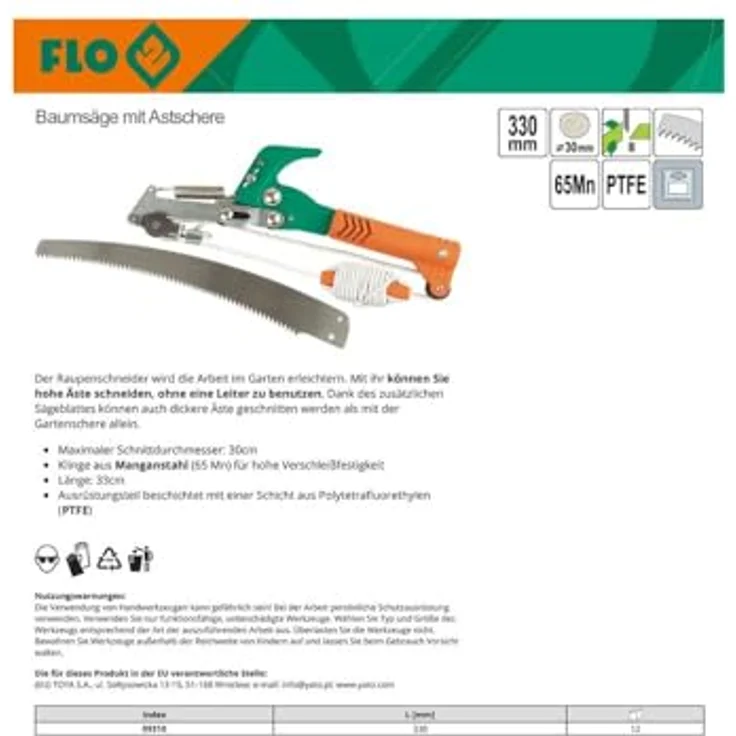 TOYA Astschere FLO GARTENSCHNEIDER + SÄGE, 330 mm, Manganstahlklinge, max. Schnittdurchmesser 30 cm – Bild 4