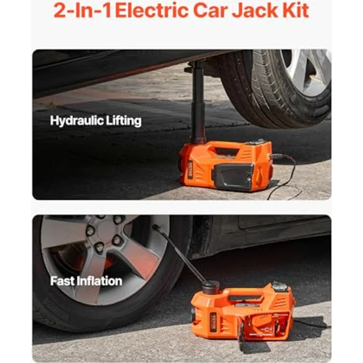 VEVOR elektrischer Wagenheber 5 t Scherenwagenheber mit eingebauter Pumpe, 12 V, tragbares Set mit Sicherheitshammer & LED-Licht für Limousine, SUV und Lkw – Bild 2