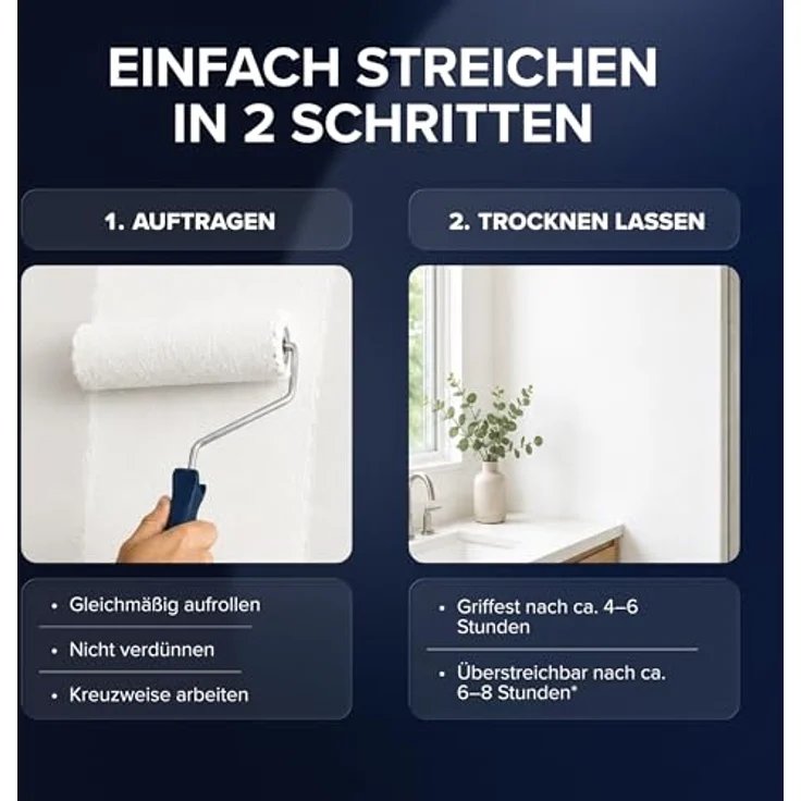 Plid Bad- & Küchenfarbe Weiß, 5L Set, hochdeckende Feuchtraumfarbe für Innen, schimmelresistent – Bild 5