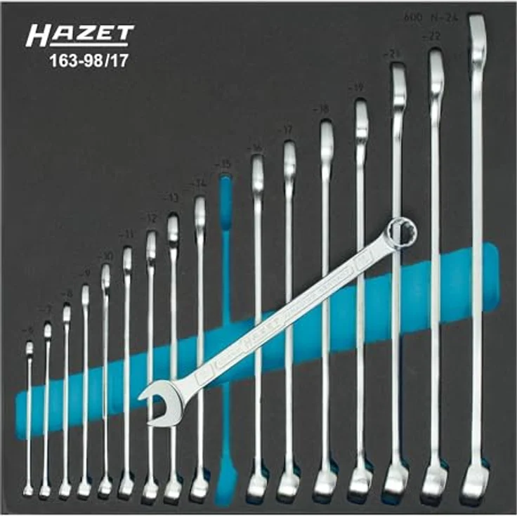 Hazet Ring-Maulschlüssel Satz, Außen-Doppel-Sechskant-Tractionsprofil, 17-teilig, Schlüsselweiten 6-24 mm, Made in Germany – Bild 1