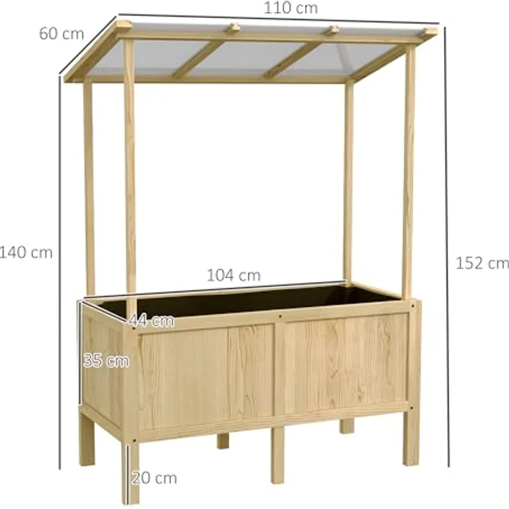 Outsunny Hochbeet aus Holz, Frühbeet mit Deckel, Pflanzkasten mit Vliesstoff, Naturfarben, für Garten und Balkon, 110 x 60 x 152 cm – Bild 5