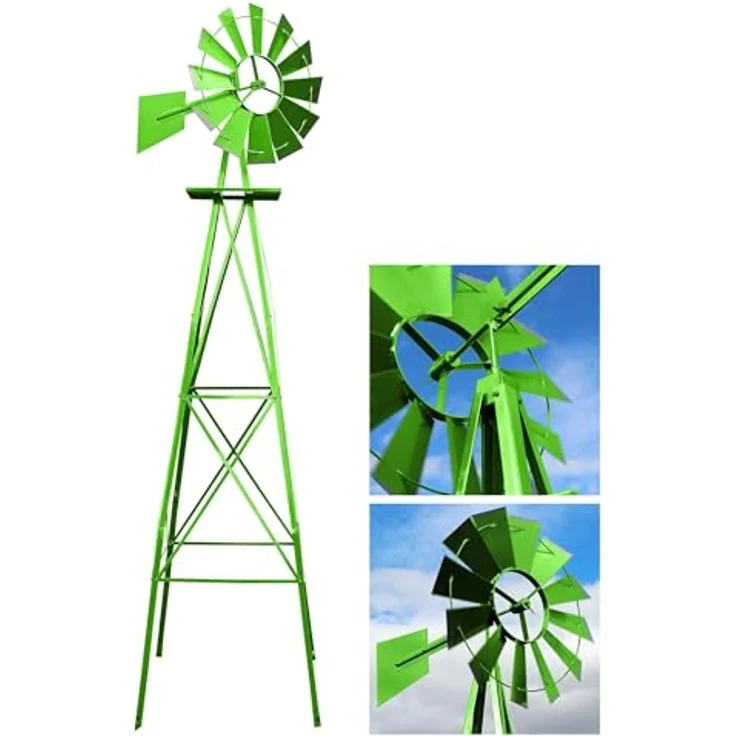 Wiltec Windrad mit 245 cm Höhe, Windmühle in Grün, US-Design, kugelgelagertes Texasrad, Rankhilfe für Garten – Bild 3