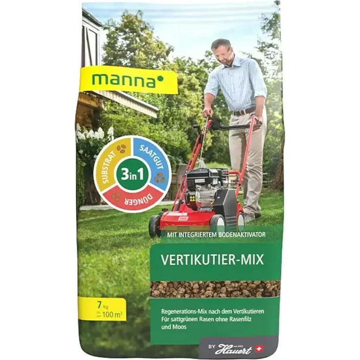 Manna Vertikutier-Mix, 7 kg Regenerationsmix für Rasen mit Dünger und Substrat, max. Anwendungsfläche: 100 m²