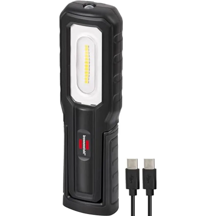 Brennenstuhl LED Akku Handleuchte HL 701 A, 700+100lm, IP54, mit USB C Ladekabel, bis zu 10h Leuchtdauer, Magneten und Haken