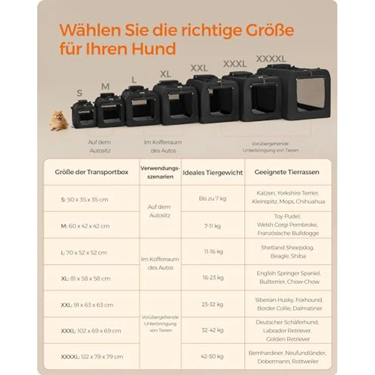 Feandrea Hundebox faltbar, Transportbox Hund, XL, atmungsaktiv, schwarz PDC80H – Bild 5