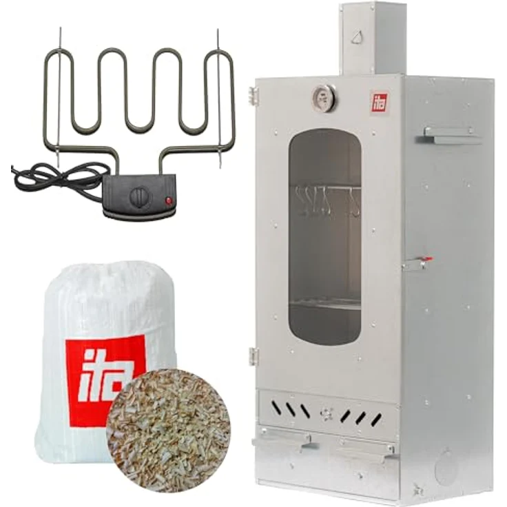ITA Räucherofen 7012, Smoker Set mit Heizelement, 3 Etagen, legierter Stahl, Sichtfenster, Kaminabzug, Made In EU – Bild 1
