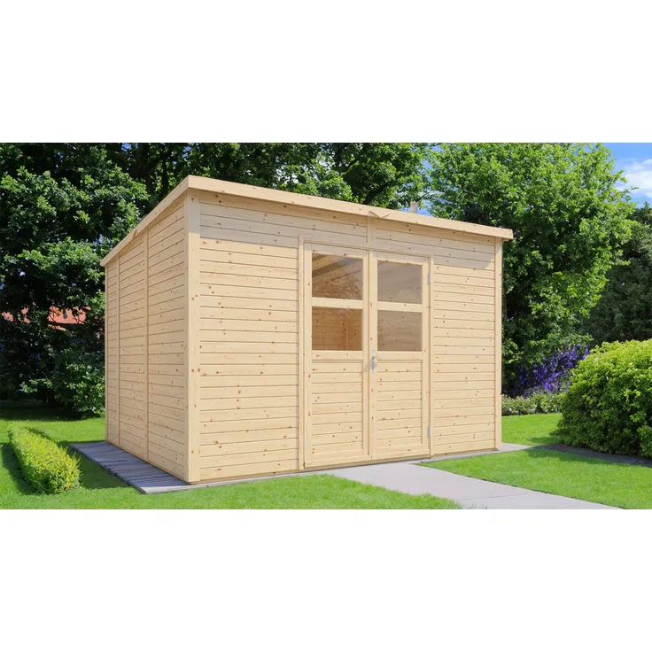 BERTILO Gartenhaus Baltrum 2, naturbelassen, BxT: 363x306 cm, mit Fußboden, Fenster und Doppeltür, stabile 19 mm Wandstärke, FSC®-zertifiziert