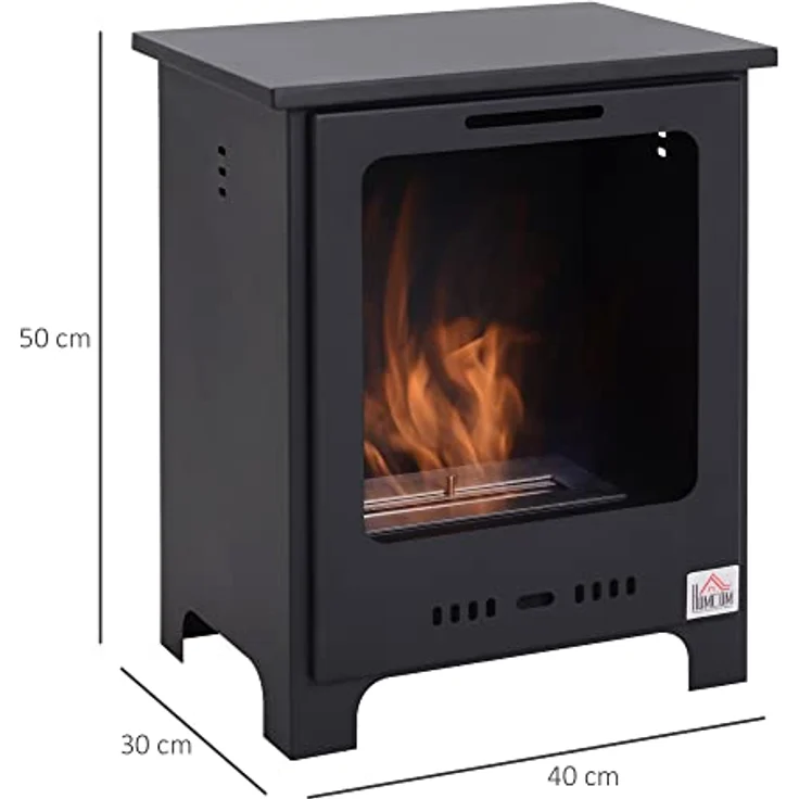 HOMCOM Ethanol-Kamin Bio-Ethanol-Brenner 0,9 L 3 Stdn. Brenndauer kein Rauch Metall 40 x 30 x 50 cm – Bild 3