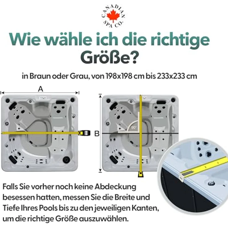 Canadian Spa Company Whirlpool Abdeckung, quadratisch, Braun, 198x198 cm, mit hoher Wärmedämmung und Sicherheitsgurten – Bild 8