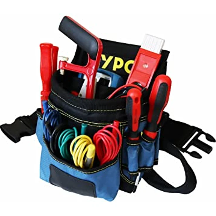 YPC Presto Werkzeug Gürteltasche XL – Wasserfeste Werkzeugtasche mit Hammerschlaufe, 12 Taschen, reißfester Nylongürtel, Blau-Schwarz, 27x21x13cm, 5 kg Tragkraft – Bild 4