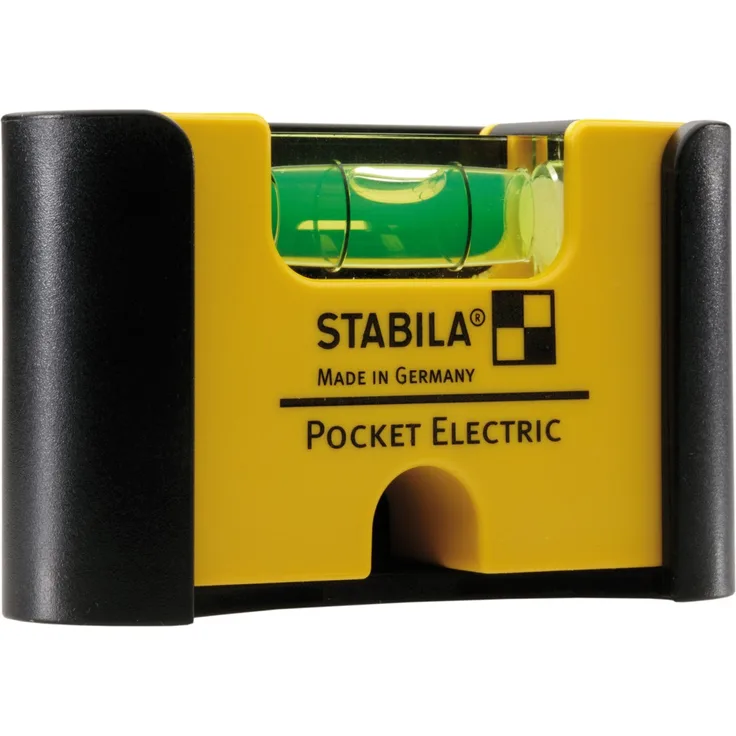 STABILA Mini-Wasserwaage Pocket Electric mit Gürtel-Clip, 7 cm, starker Seltenerd-Magnet, 1 Horizontal-Libelle, Made in Germany