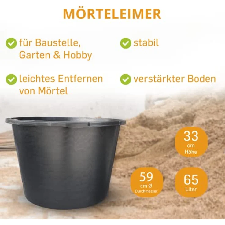 10x Mörtelkübel Mörtelkasten rund Pflanzkübel Mörtelwanne Zementwanne 65 L – Bild 2