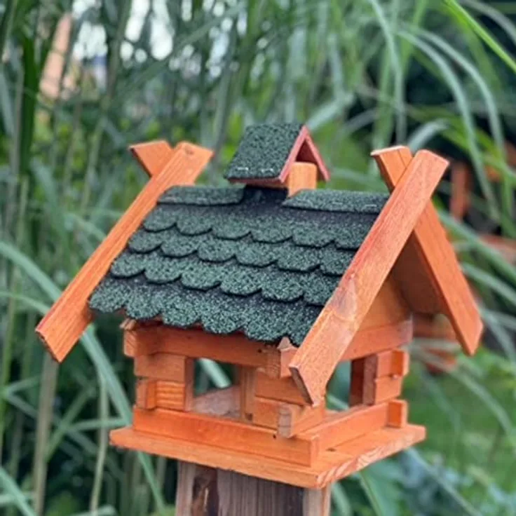 Rechteckiges Vogelhaus M Vogel Futter Haus Futterstelle aus Holz Braun-Grün