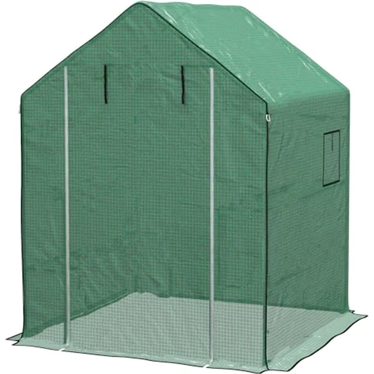 Outsunny Ersatzfolie Gewächshausfolie mit UV-Schutz, Seitenfenster, Rolltür, Ersatzabdeckung, PE-Folie für Tomatenhaus, Treibhaus, Grün, 140 x 143 x 190 cm – Bild 1