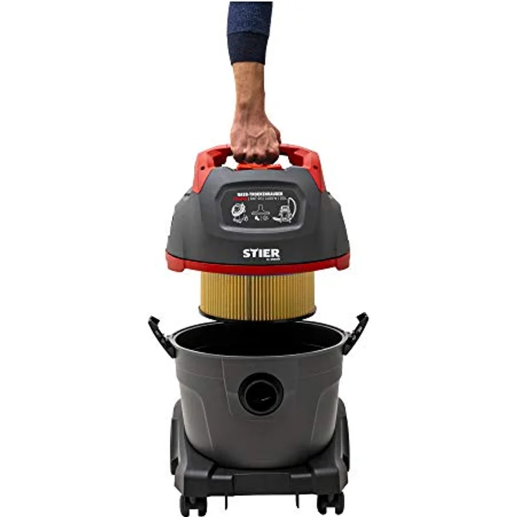 STIER Nass-Trockensauger SNT-20 Premium, 1400W, 20L Behälter, Industriesauger, 8m Kabel, mit Ausblasfunktion und Zubehörhalterung, Werkstattsauger – Bild 3