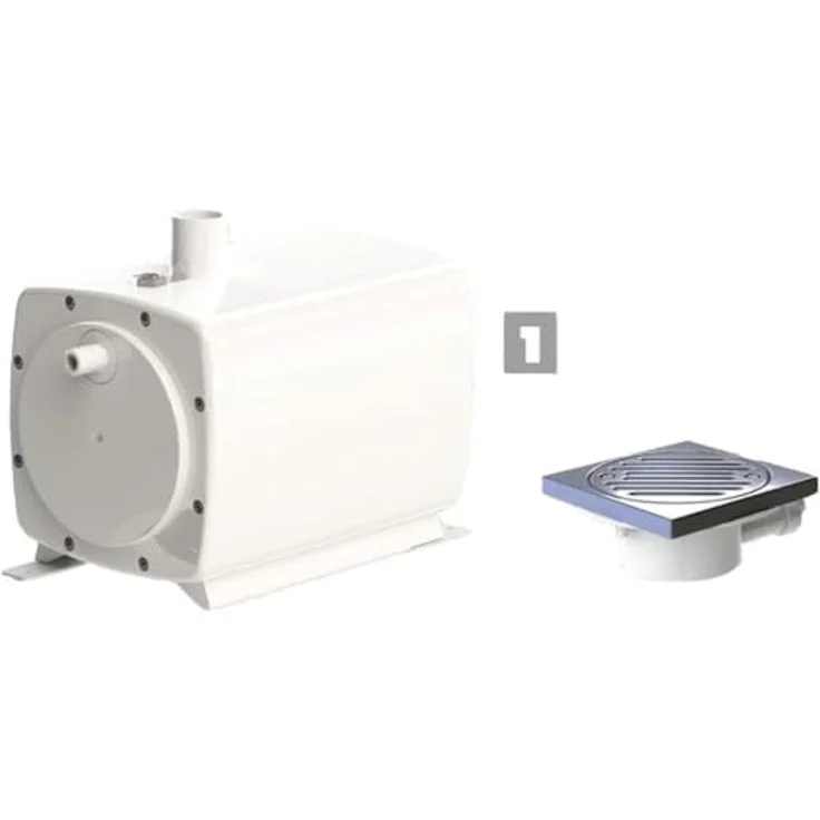 SFA SaniFloor+ Wasserpumpe, Abwasser-Hebeanlage für Fliesenboden, 1 m Ablaufschlauch, Gesamthöhe 68 mm, weiße Ausführung – Bild 1