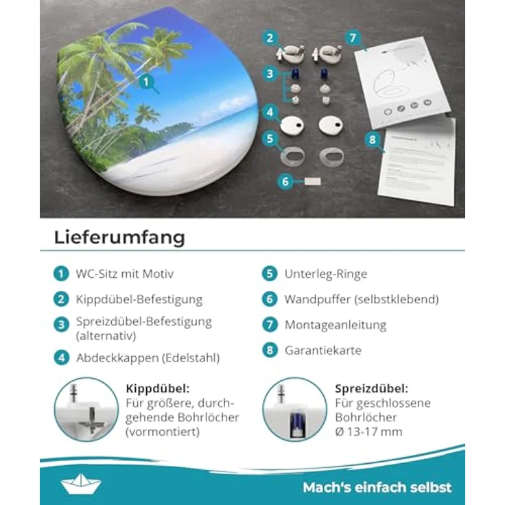 Calmwaters WC Sitz Palmenparadies 26LP6213, Antibakteriell mit Absenkautomatik und rostfreier Edelstahlbefestigung – Bild 8