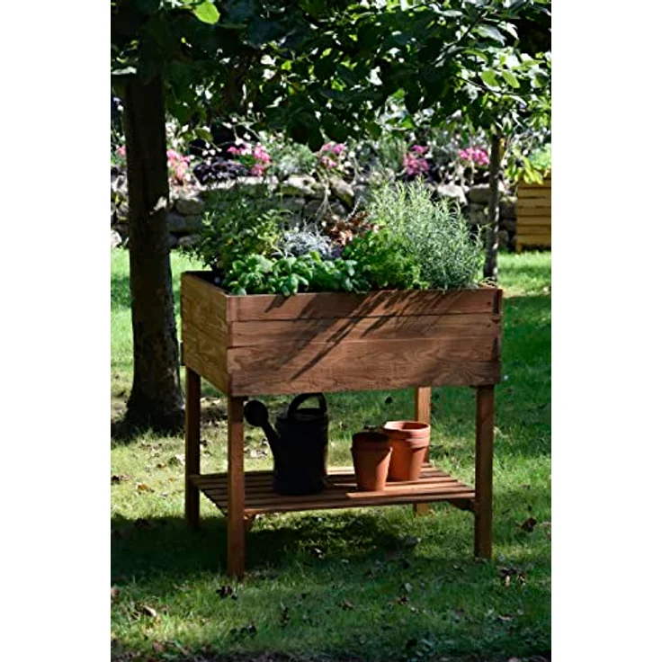 dobar breites Hochbeet aus Holz mit Ablageboden, Frühbeet Bausatz für Gemüse, Kräuter im Garten und Balkon, 80 x 60 x 80 cm, braun – Bild 6