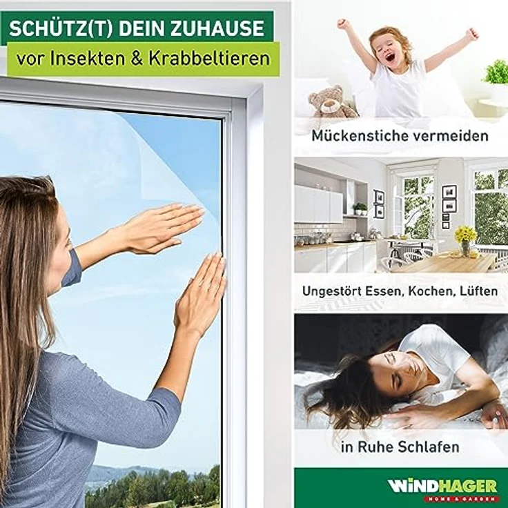 Windhager Insektenschutz Plus Fliegengitter für Fenster und Türen, Insektenschutzgewebe, Fliegennetz, individuell zuschneidbar, inkl. Montage-Klettband, 150 x 180cm, weiß, 03478 – Bild 2