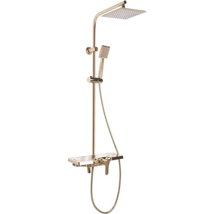 Rea Duschsystem Bravo Gold, Duschset mit Messing-Duscharmatur, Duschkopf und Kopfbrause, Aufputzmontage, Anti-Kalk, gold – Bild 3