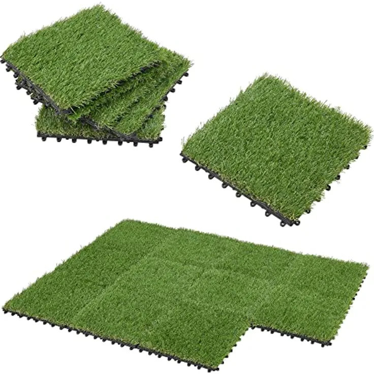 en.casa Kunstrasen Fliesen Wiesloch, 11er Set 1m² Terrassenfliesen, witterungsbeständig, Klicksystem, Grün