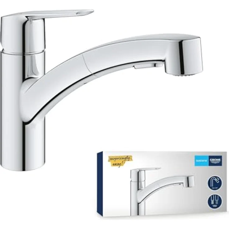 Grohe Küchenarmatur Start Einhebelmischer, QuickFix mit herausziehbarer Dual Spülbrause, chrom – Bild 1