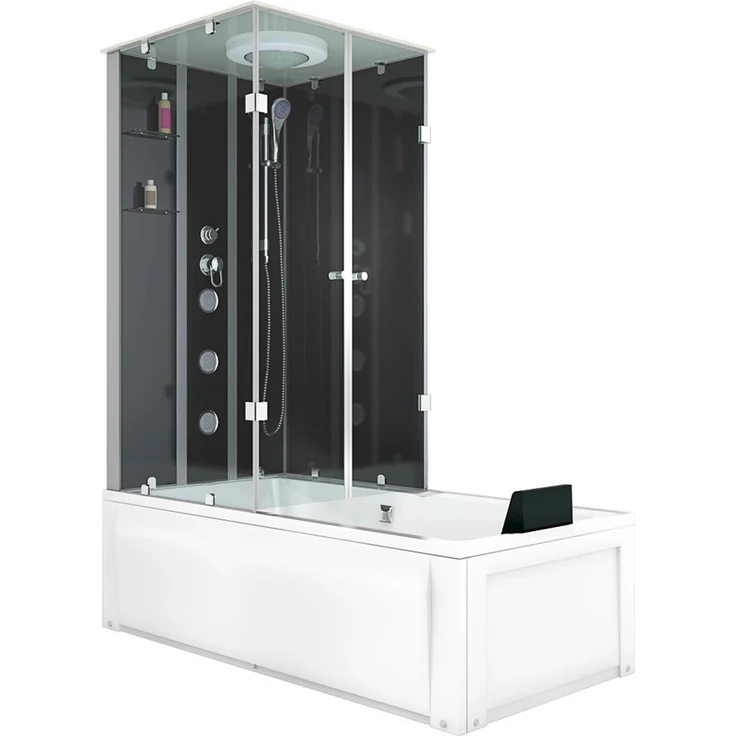 AcquaVapore K05-R30-EC Duschkabine 90x180, 2in1 Wannen-/Duschsystem mit Schwarz Sicherheitsglas und Regendusche