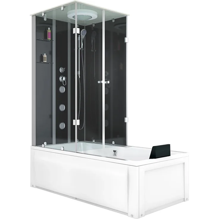 AcquaVapore K05-R30-EC Duschkabine 90x180, 2in1 Wannen-/Duschsystem mit Schwarz Sicherheitsglas und Regendusche