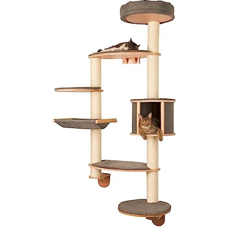 Kerbl Wandkratzbaum Dolomit XL Tofana, 1x Höhle / 1x Hängematte / 1x Bett / 4x Liegefläche / 7x Kratzsäulen mit Sisal, Abnehmbare Webstoffkissen, 185 x 115 cm, Grau - Preisvergleich