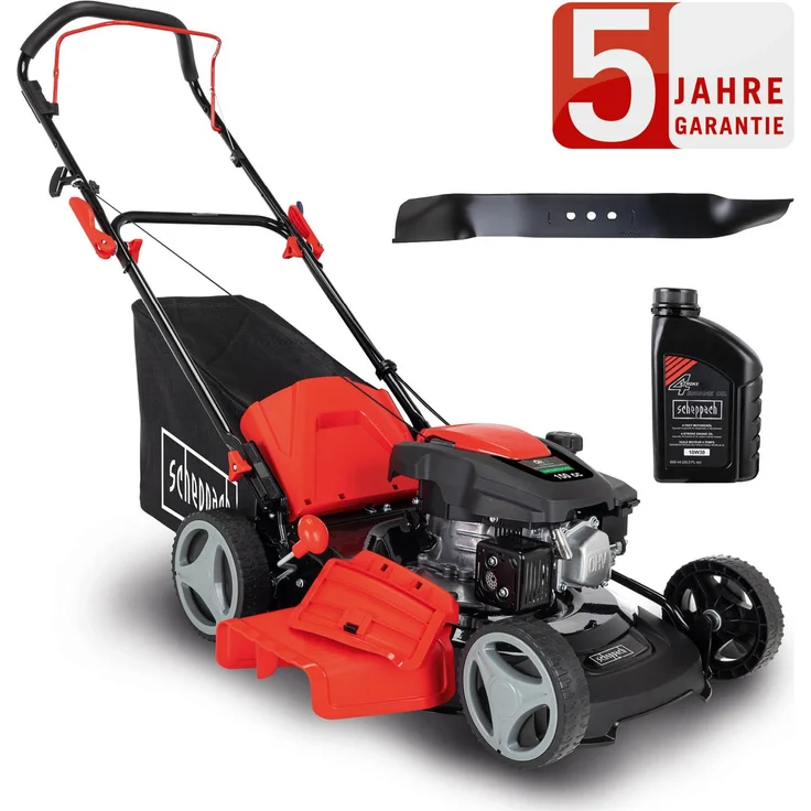 Scheppach Benzin Rasenmäher MP150-46 5IN1, 3,5 PS mit 46 cm Schnittbreite, inkl. Öl und 2. Messer, 55 L Fangbox